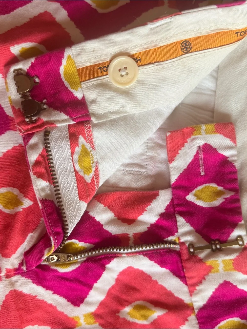 Tory Burch Pink Coral and Yellow Printed Cotton Shorts